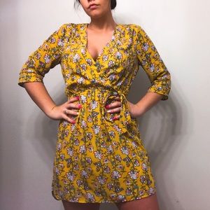 Yellow Paisley Print Wrap Dress